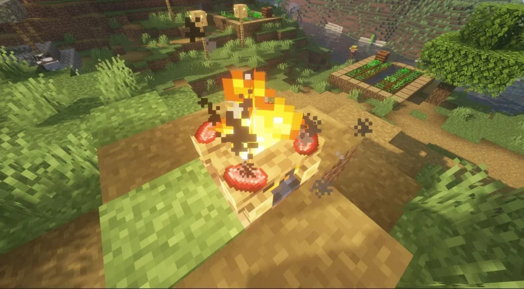 Cuire viande avec feu de camp Minecraft