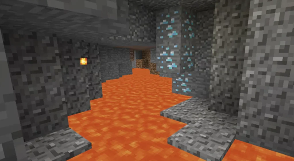 Minecraft diamants et lac de lave
