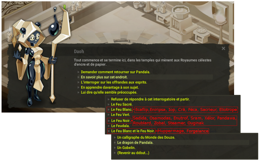 Bonnes réponses questions Daoh accès Royame d'Encre Dofus