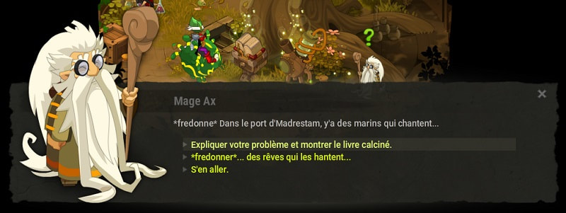 Dialogue Mage Ax quête restauration rapide Dofus