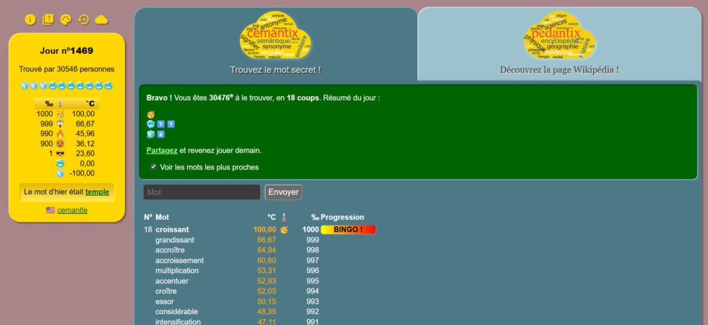 Cémantix mot du jour