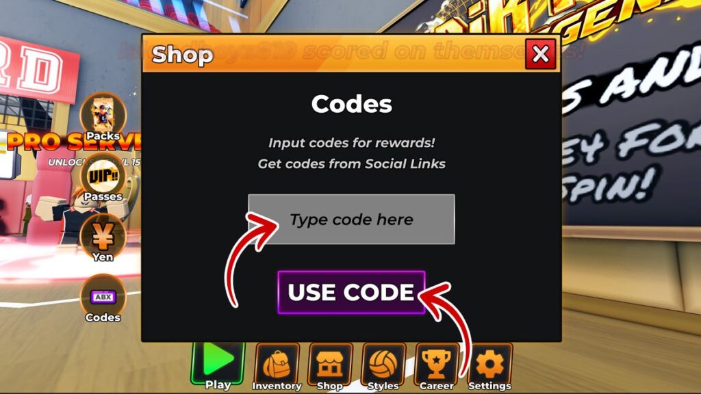 Utiliser un code sur Volleyball Legends