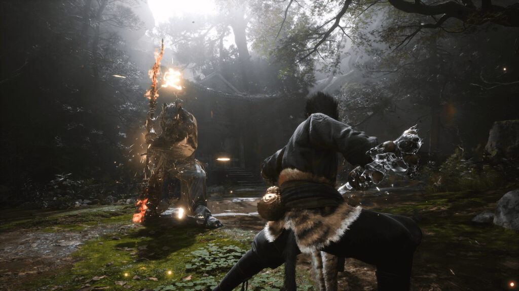 Combat avec une arme élémentaire dans Black Myth: Wukong, illustrant les meilleures armes du jeu