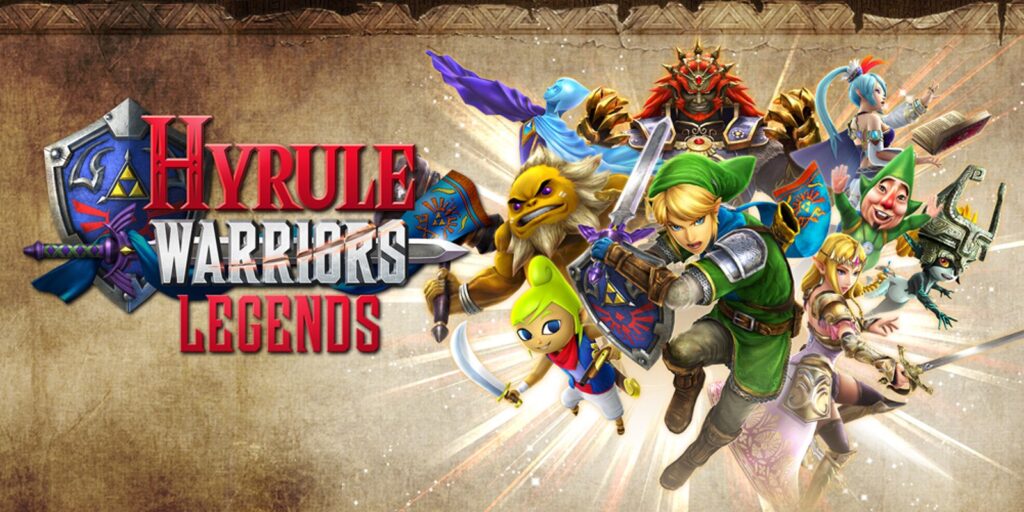 Artwork officiel de Hyrule Warriors Legends sur Nintendo 3DS avec Link, Zelda, Tetra et les héros du jeu