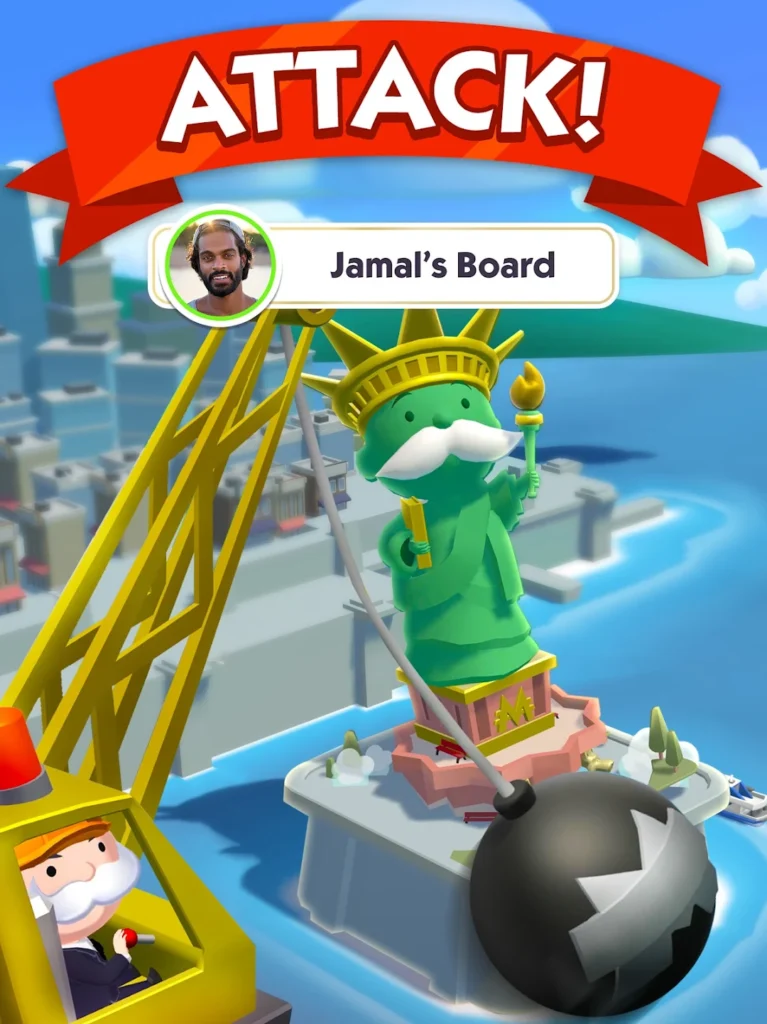 Capture d'écran de Monopoly GO illustrant une attaque de plateau, en lien avec les tournois privés réservés aux membres du Club des Magnats