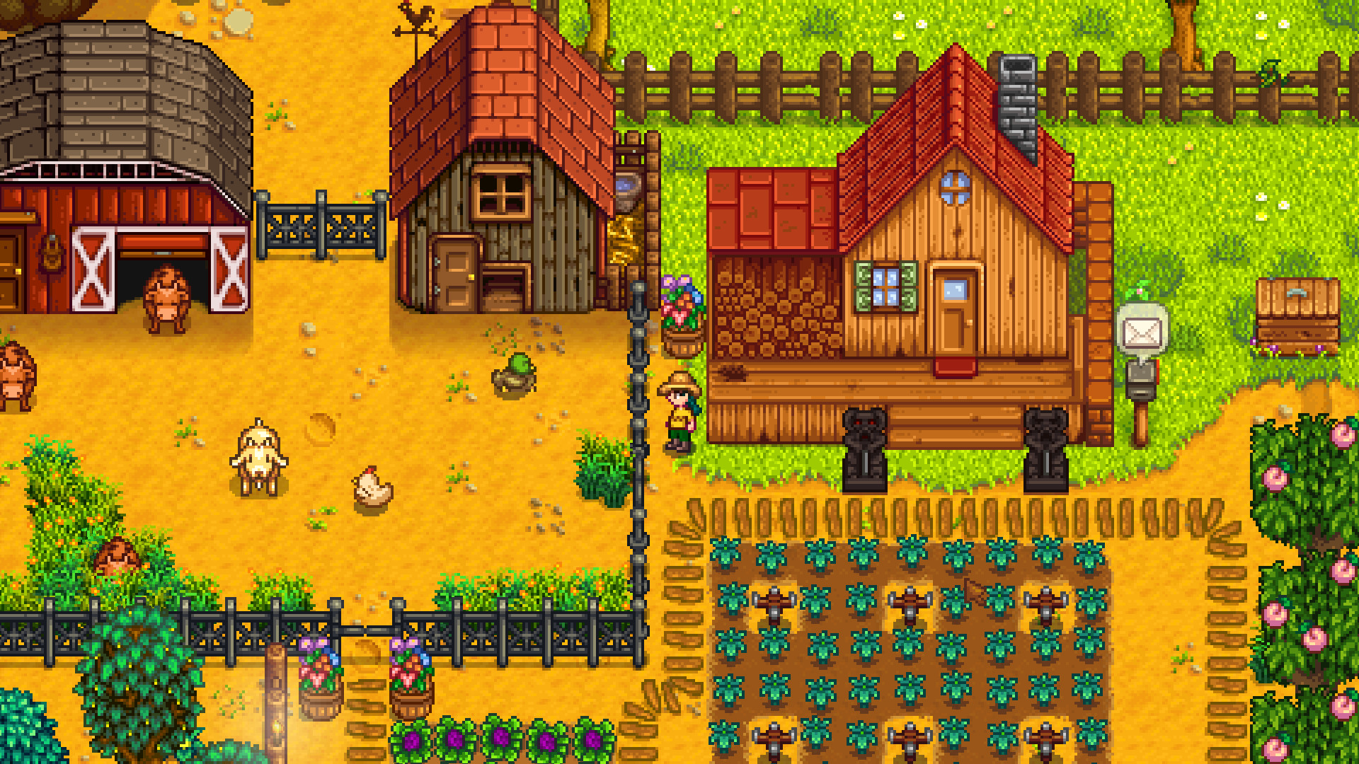 Vue d'une ferme amenagee dans Stardew Valley, le cadre de vie une fois marie a Alex