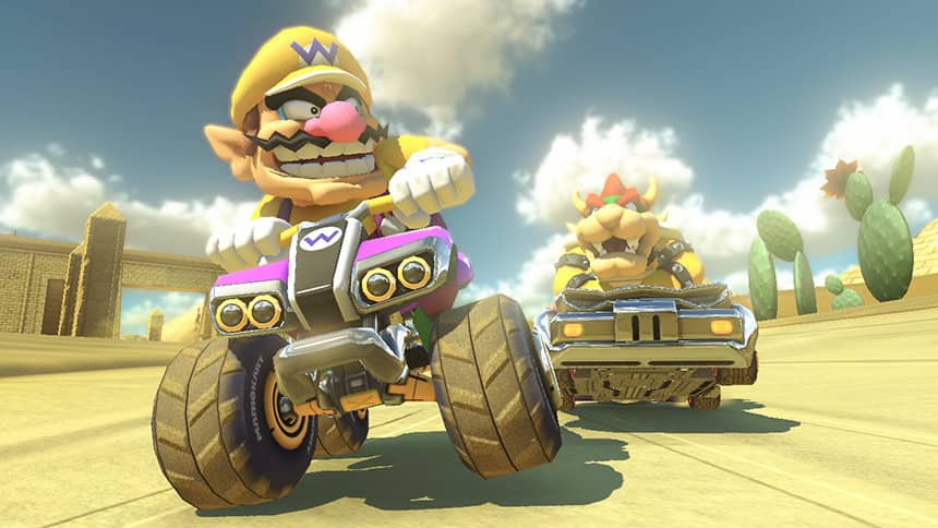 Wario au volant dans Mario Kart 8 Deluxe, personnage de la meilleure combinaison méta populaire