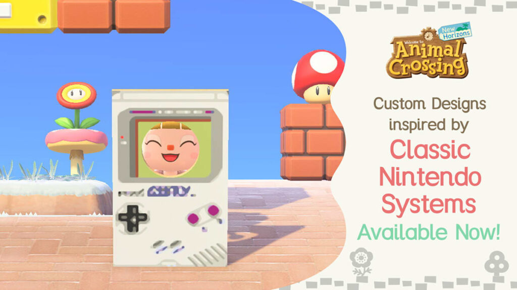 Motifs personnalisés inspirés des consoles Nintendo appliqués sur un objet dans Animal Crossing: New Horizons