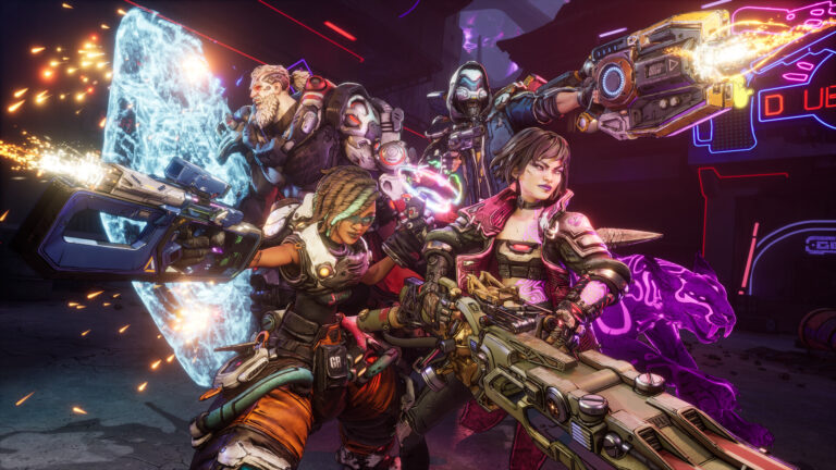 Capture d'écran officielle de Borderlands 4 montrant l'équipe de Vault Hunters en combat