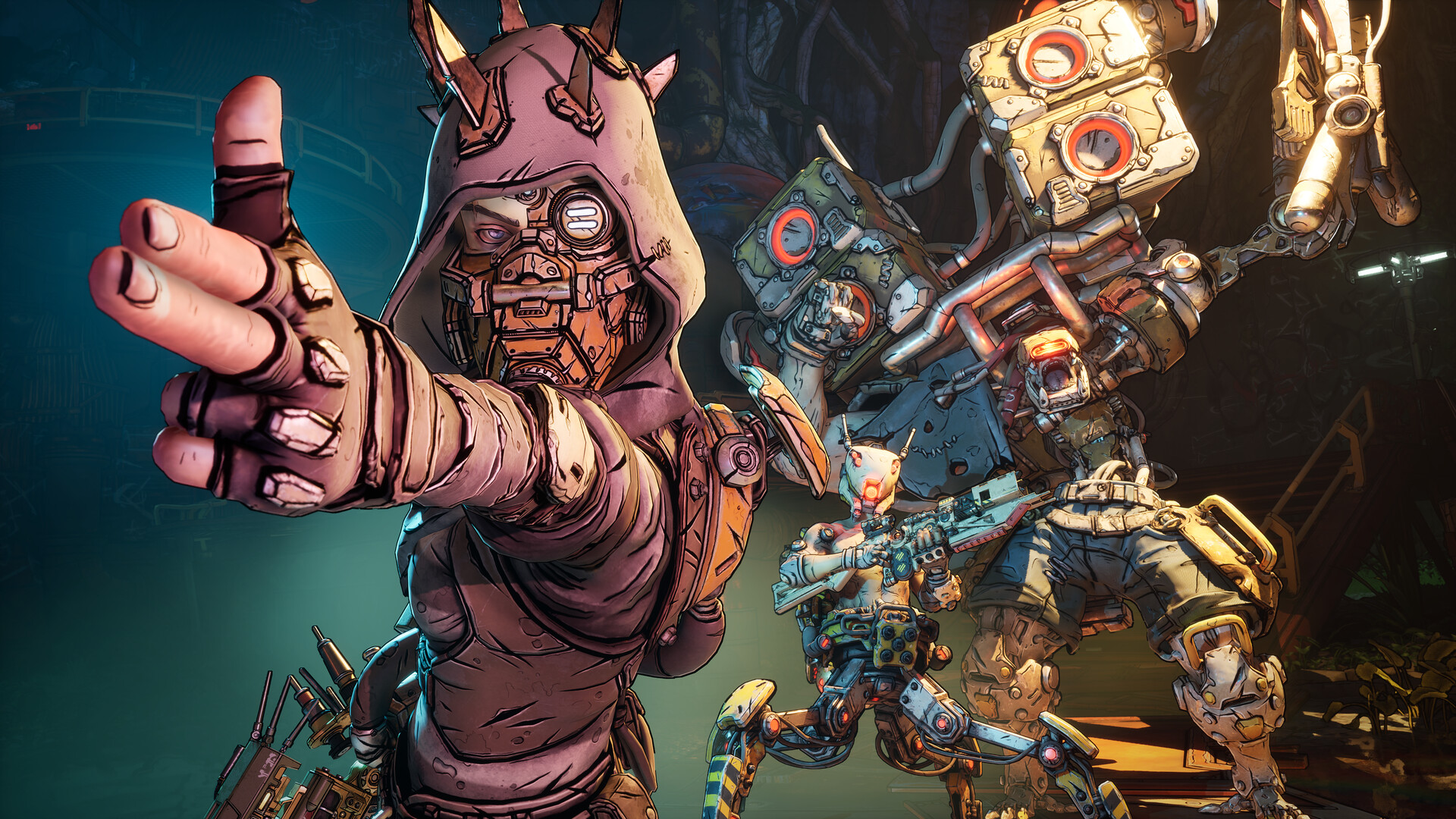 Capture d'écran officielle de Borderlands 4 montrant plusieurs Vault Hunters et robots
