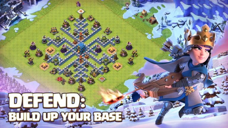 Illustration officielle de Clash of Clans montrant la défense d'un village
