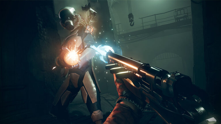 Capture d'écran officielle de Deathloop montrant Colt en plein combat contre un Eternaliste