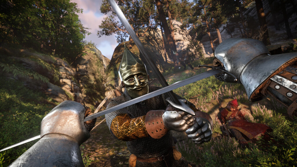 Capture d'écran officielle de Kingdom Come Deliverance 2 montrant un combat é l'épée